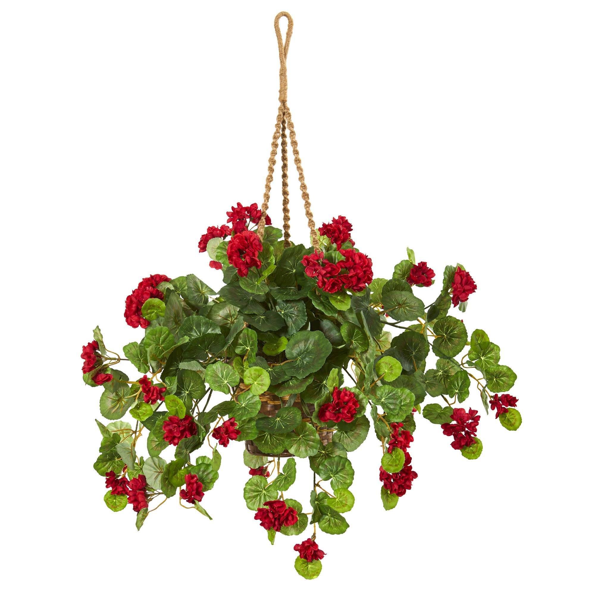 NearlyNatural Ghirlanda Artificiale 53cm Con Gerani Rossi E Mirtilli - Finta Verde Per Porta E Interni