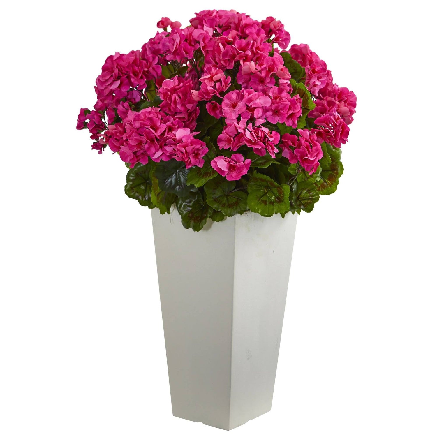 27” Geranium Artificial Plant in White Planter UV Resistant (Indoor/Outdoor)