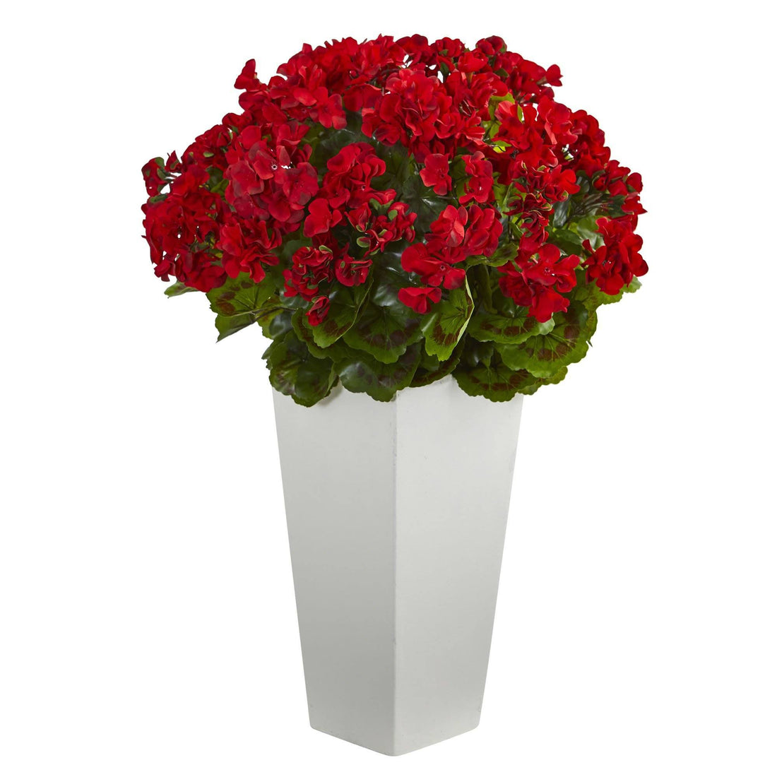 artificial plants deutsch Nearly Natural Artificial 27 in. Geranium Plant in White Planter, UV-Resistant, Indoor/Outdoor