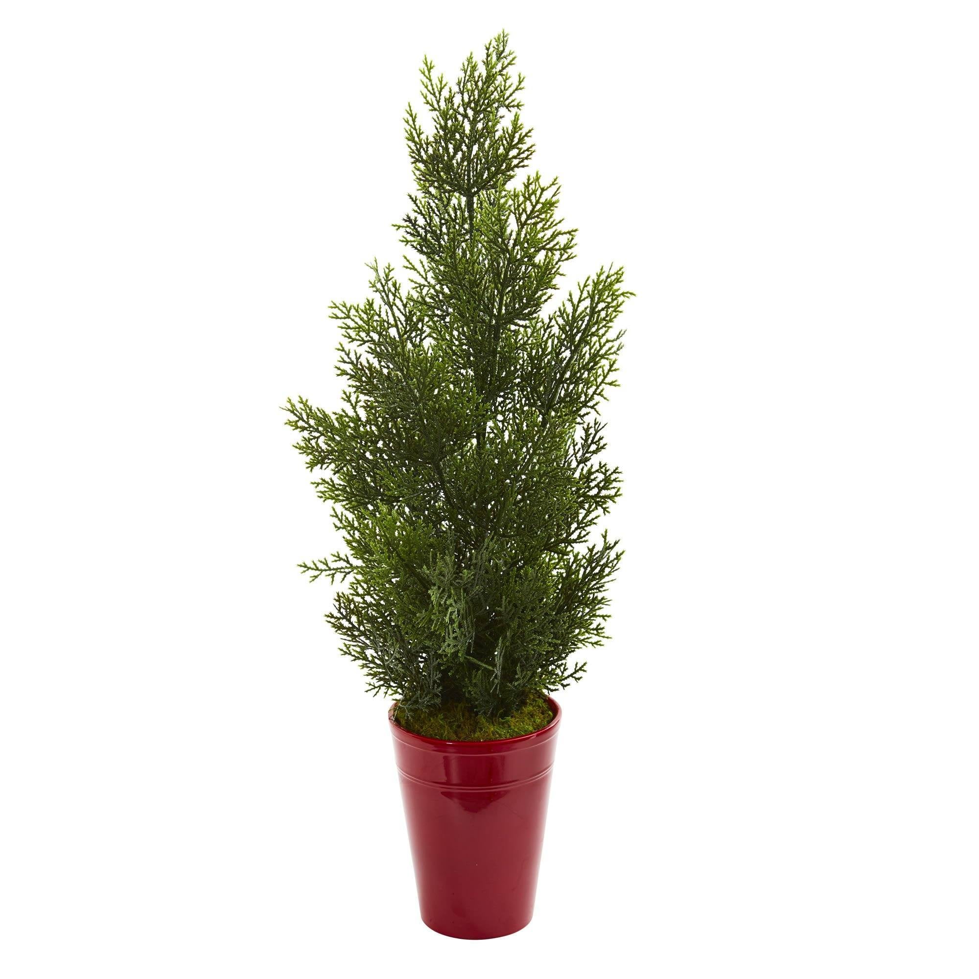 27” Mini Cedar Artificial Pine Tree in Decorative Planter (Indoor ...