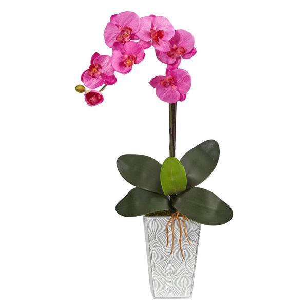 27” Phalaenopsis Orchid Artificial Arrangement in Embossed White Planter