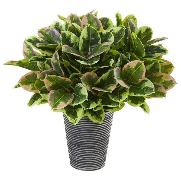 27” Rubber Leaf Artificial Plant in Tin Planter (Real Touch)