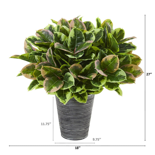 27” Rubber Leaf Artificial Plant in Tin Planter (Real Touch)