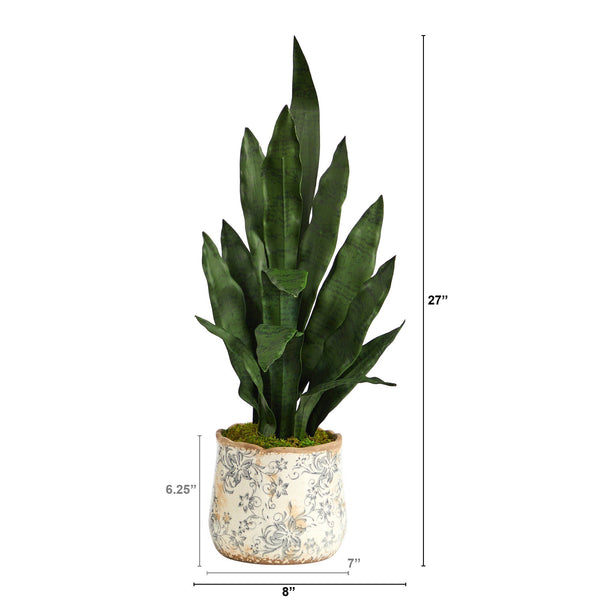 27” Sansevieria Artificial Plant in Decorative Planter