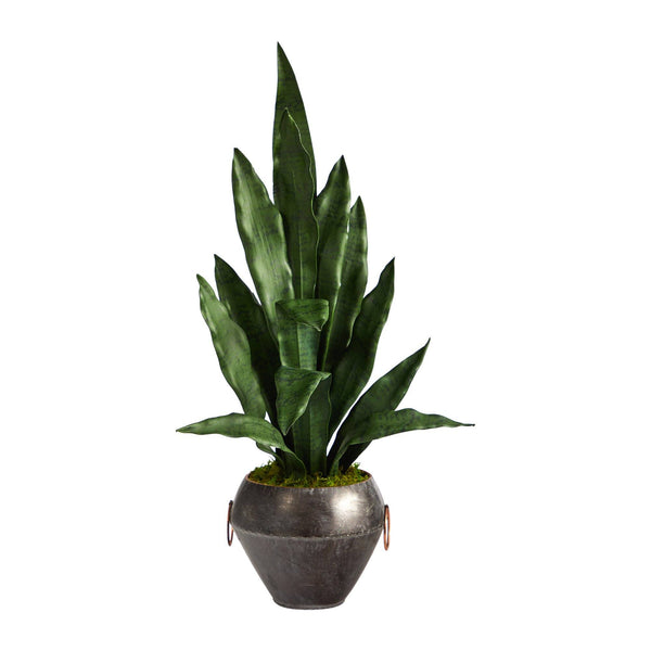 27” Sansevieria Artificial Plant in Metal Bowl