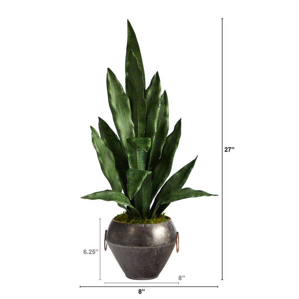 27” Sansevieria Artificial Plant in Metal Bowl