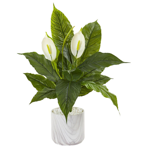 27” Spathiphyllum Artificial Plant in Marble Vase