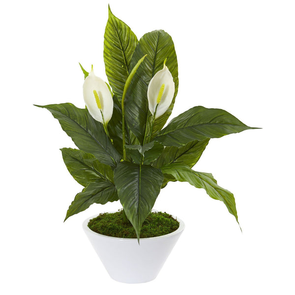 27” Spathiphyllum Artificial Plant in White Vase