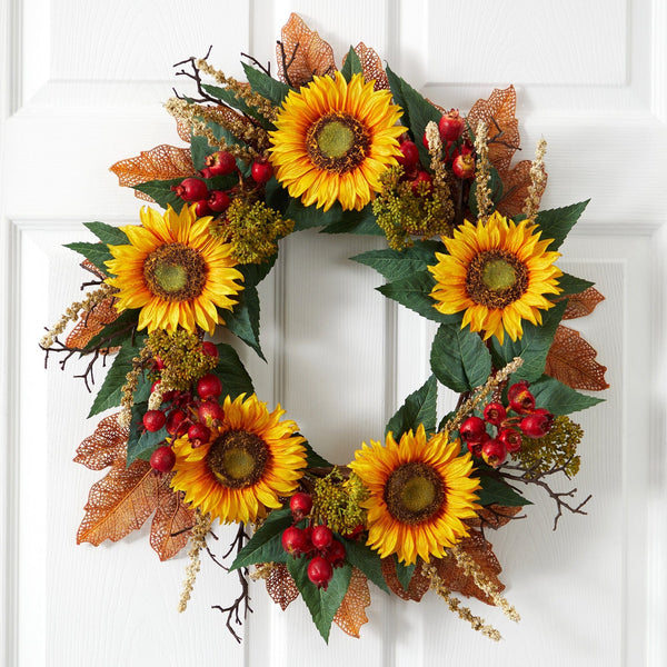 27” Sunflower Berry Artificial Wreath