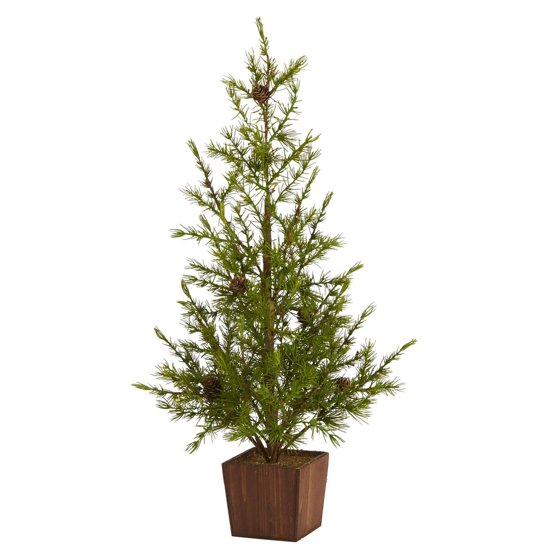 house plants that look like christmas trees 28” Alpine “Natural Look” Artificial Christmas Tree in Wood Planter with  Pine Cones