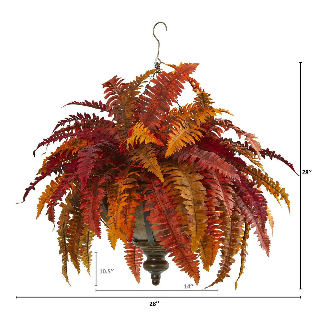 autumn hanging plants 28” Autumn Boston Fern Artificial Plant in Hanging Metal Bowl