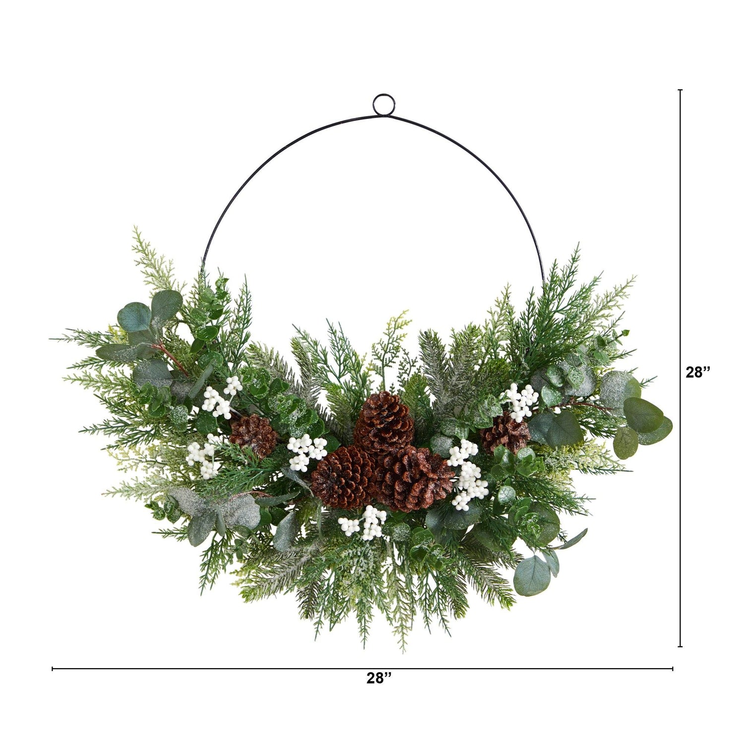 28” Christmas Pine, Eucalyptus, and Berries Metal Circlet Artificial Wreath