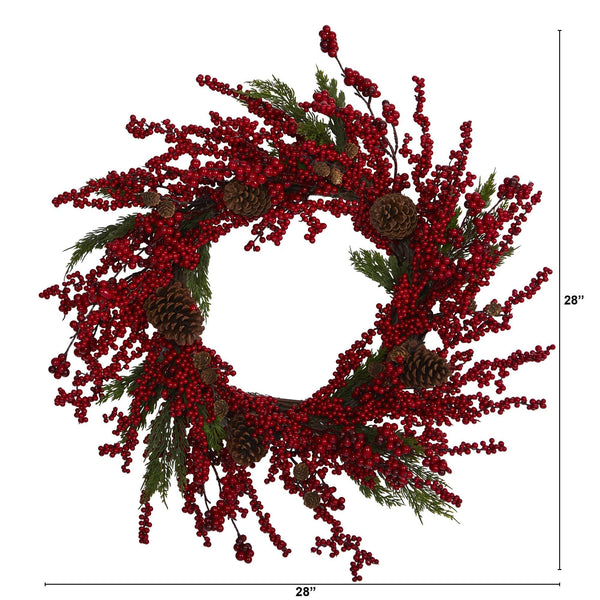 28” Cypress Artificial Wreath with Berries and Pine Cones