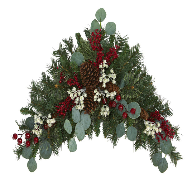 28” Eucalyptus and Pine Artificial Swag with Berries and Pine Cones