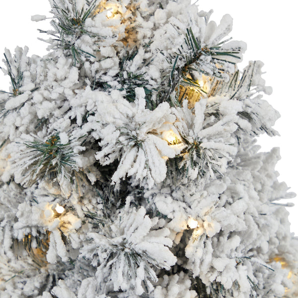 28” Flocked Artificial Christmas Tree with 30 Clear LED Lights in White Urn