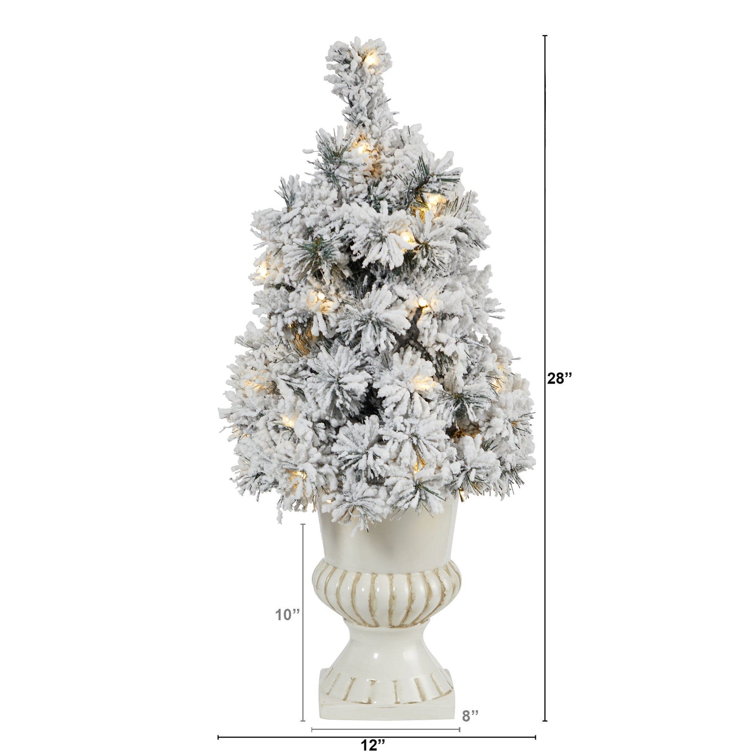 28” Flocked Artificial Christmas Tree with 30 Clear LED Lights in White Urn