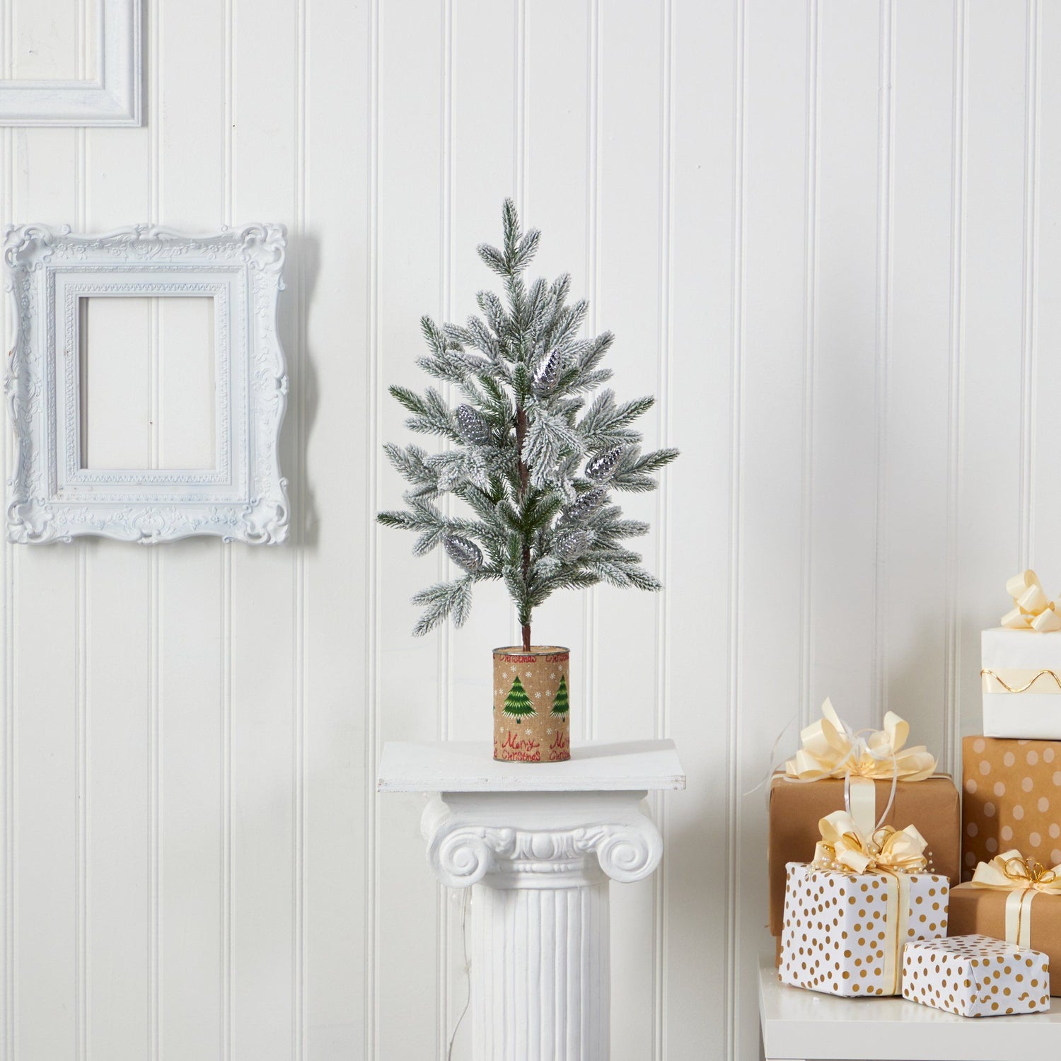 28” Flocked Christmas Artificial Tree in Decorative Planter