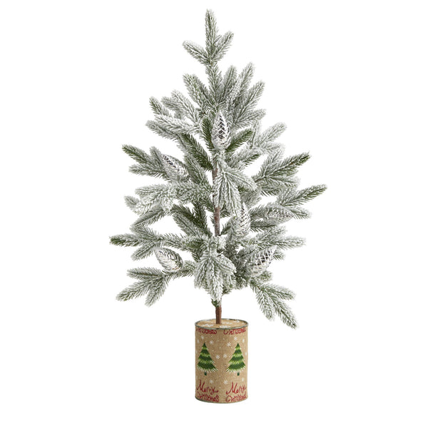 28” Flocked Christmas Artificial Tree in Decorative Planter