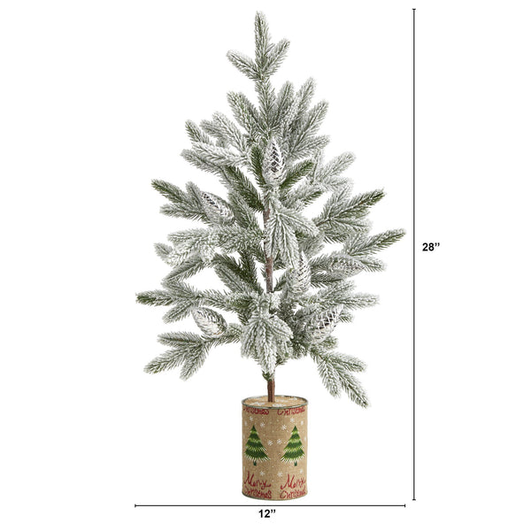 28” Flocked Christmas Artificial Tree in Decorative Planter