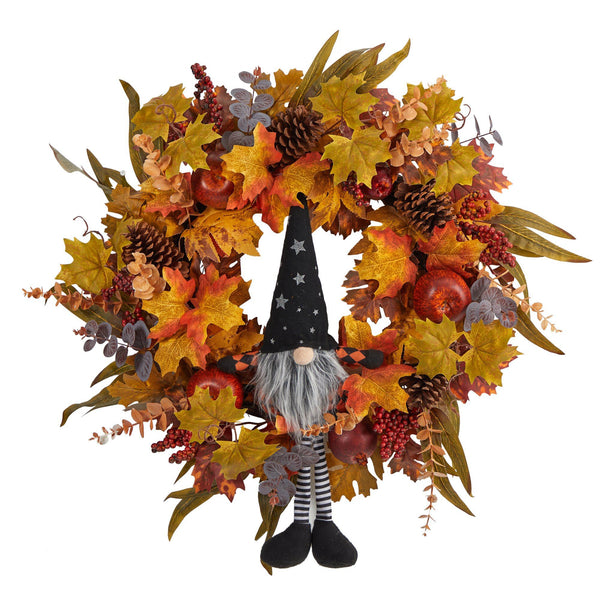 28" Harvest Fall Gnome Artificial Autumn Wreath"