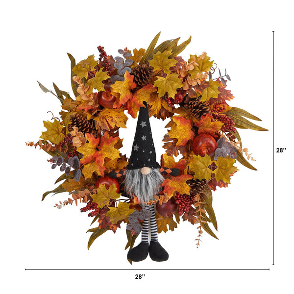 28" Harvest Fall Gnome Artificial Autumn Wreath"