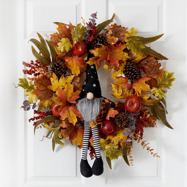 28" Harvest Fall Gnome Artificial Autumn Wreath"