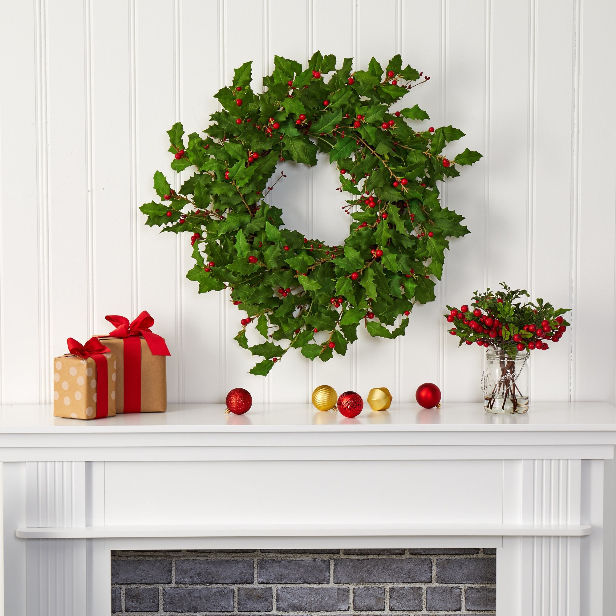 28” Holly Berry Artificial Wreath | Nearly Natural