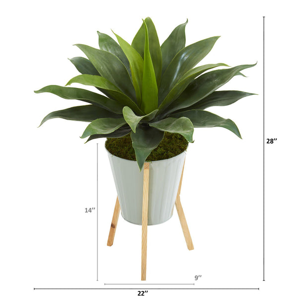 28” Large Agave Artificial Plant in Green Planter with Legs