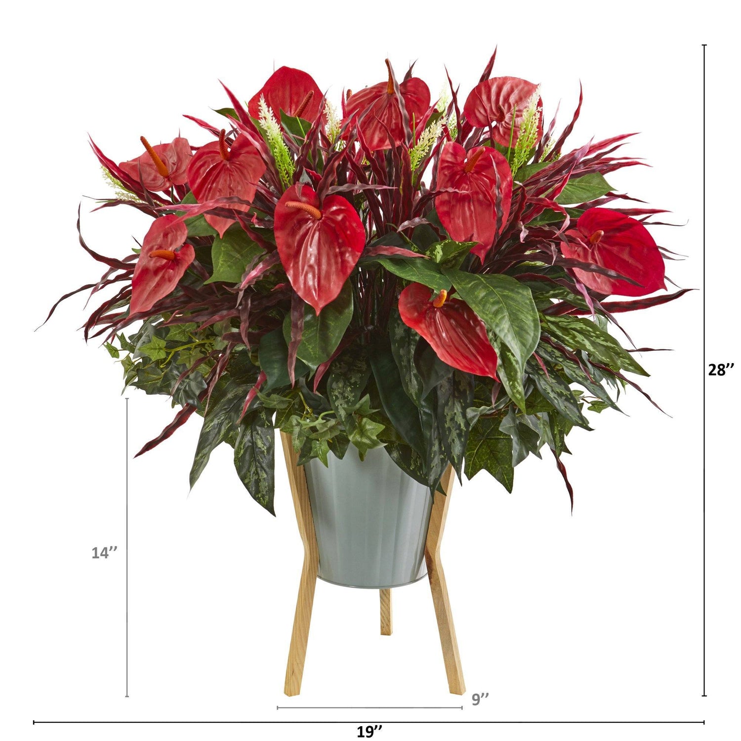 28” Mixed Anthurium Artificial Plant in Green Planter with Stand