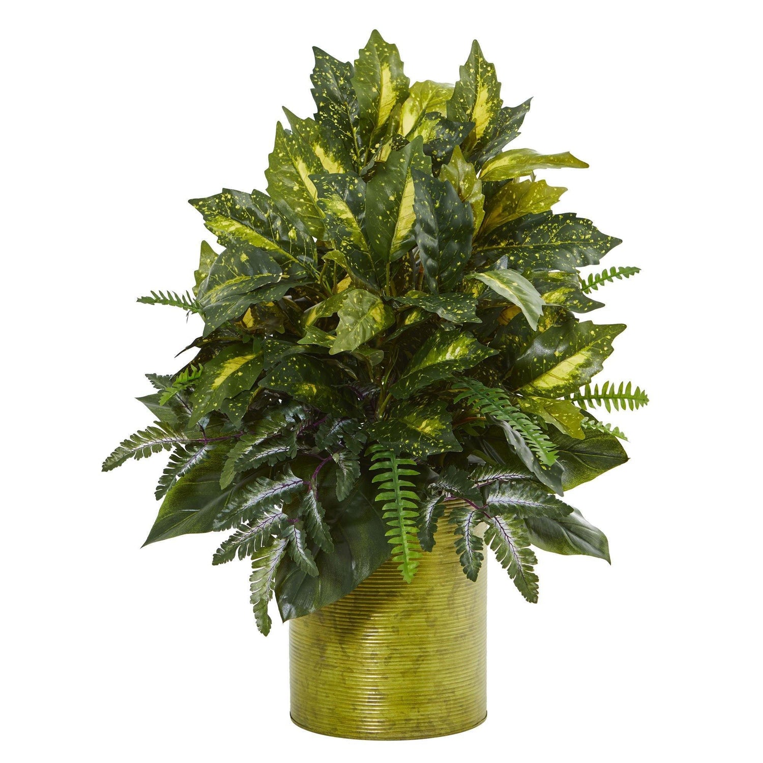 28” Mixed Greens Artificial Plant in Green Tin Planter