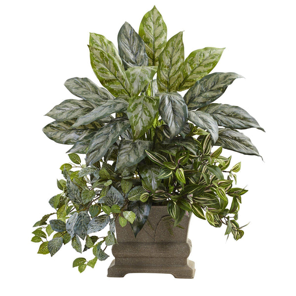 28” Mixed Silver Queen, Wandering Jew & Fittonia w/Planter
