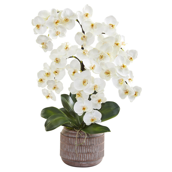 28” Phalaenopsis Orchid Artificial Arrangement in Stoneware Vase