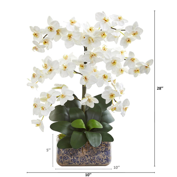 28” Phalaenopsis Orchid Artificial Arrangement in Vintage Vase