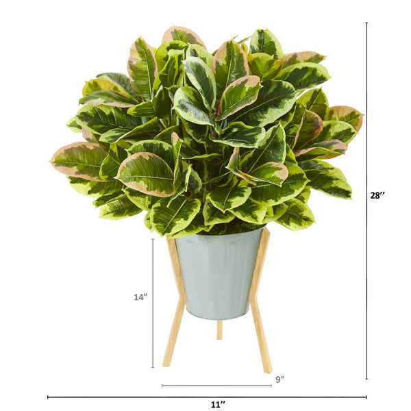 28” Rubber Leaf Artificial Plant in Green Planter with Stand (Real Touch)