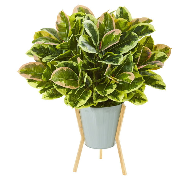 28” Rubber Leaf Artificial Plant in Green Planter with Stand (Real Touch)