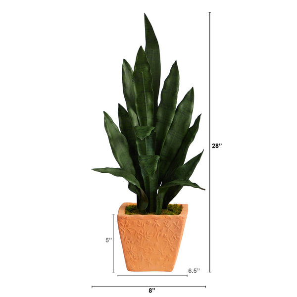 28” Artificial Sansevieria Plant in Terra-Cotta Planter