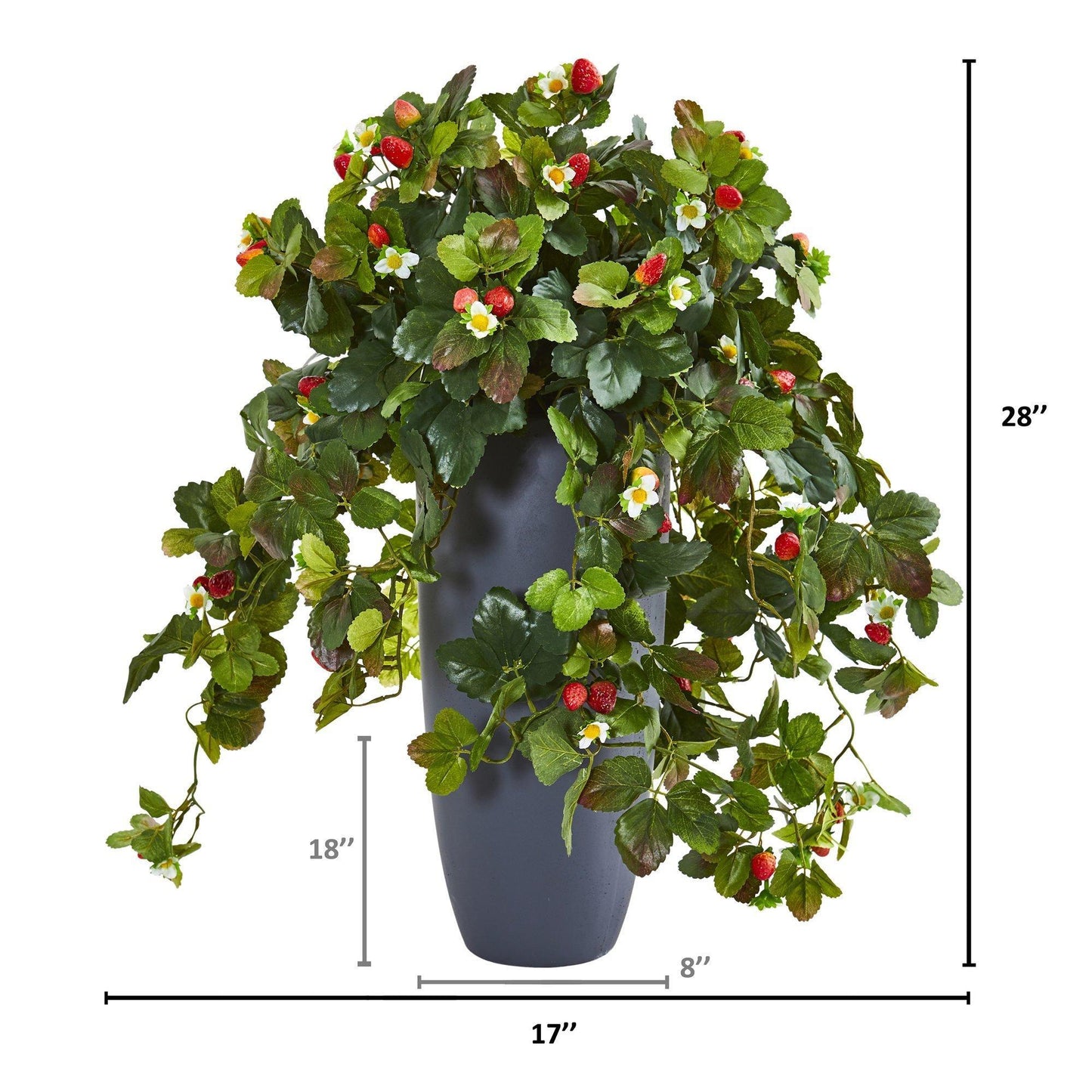 28” Strawberry Artificial Plant in Gray Planter Nearly Natural
