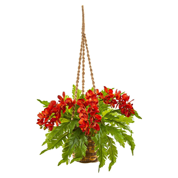 29” Artificial Fern & Phalaenopsis Orchid Plant in Hanging Basket