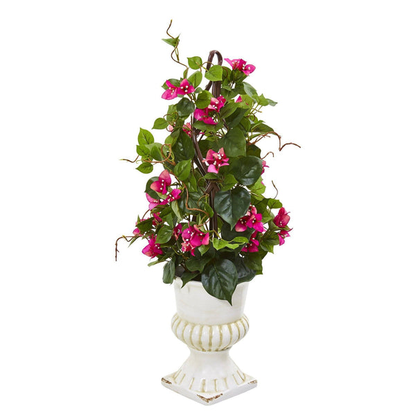 29” Bougainvillea Artificial Climbing Plant in White Urn