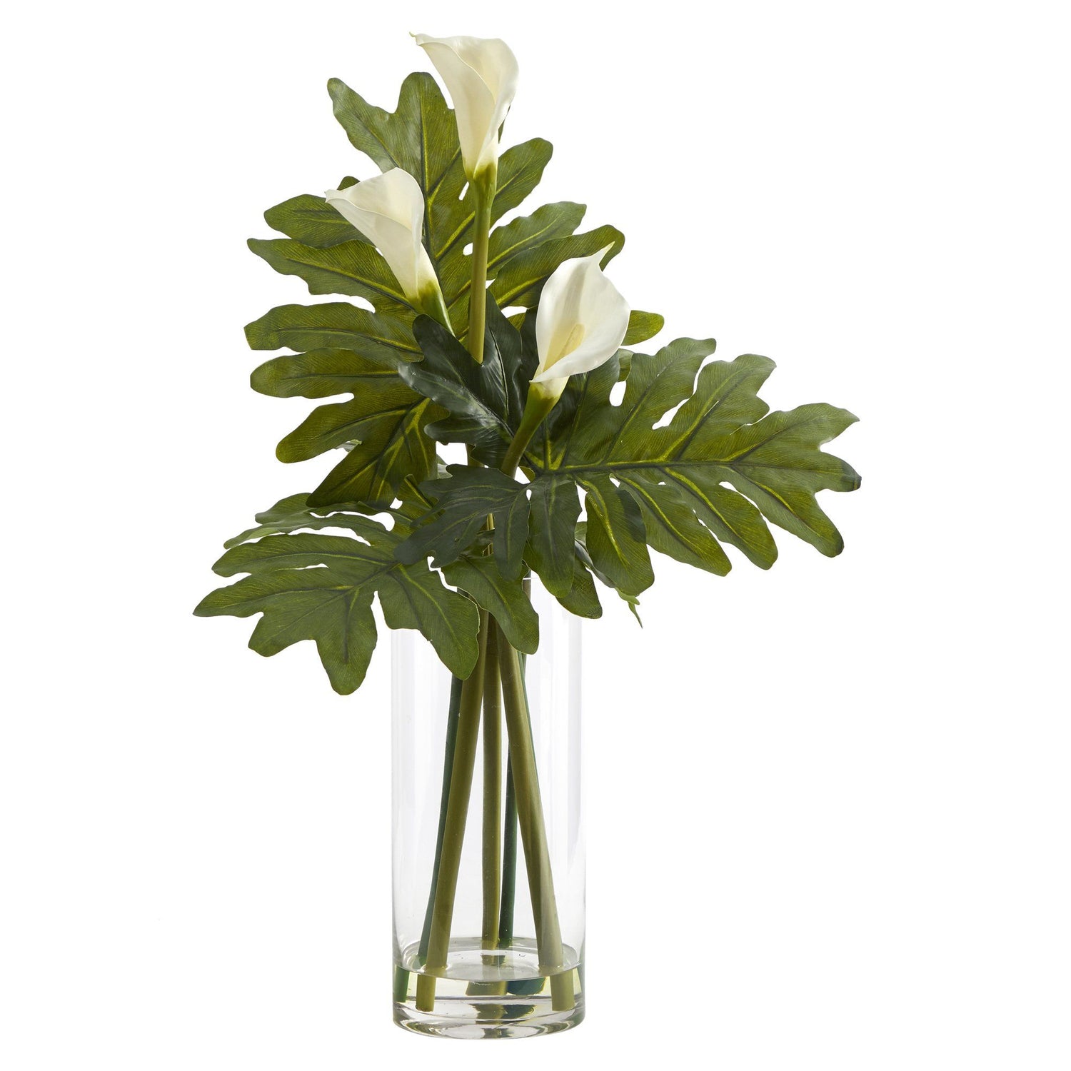 calla lily and philodendron 29” Calla Lily and Philo Artificial Arrangement in Glass Vase