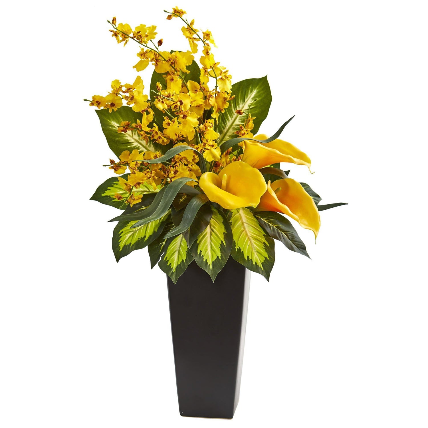 29” Calla Lily & Orchid Artificial Arrangement in Black Vase