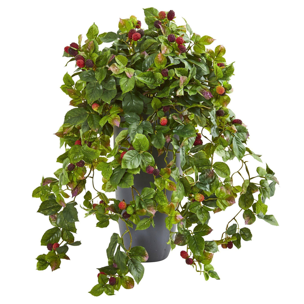 29” Raspberry Artificial Plant in Gray Planter | Nearly Natural