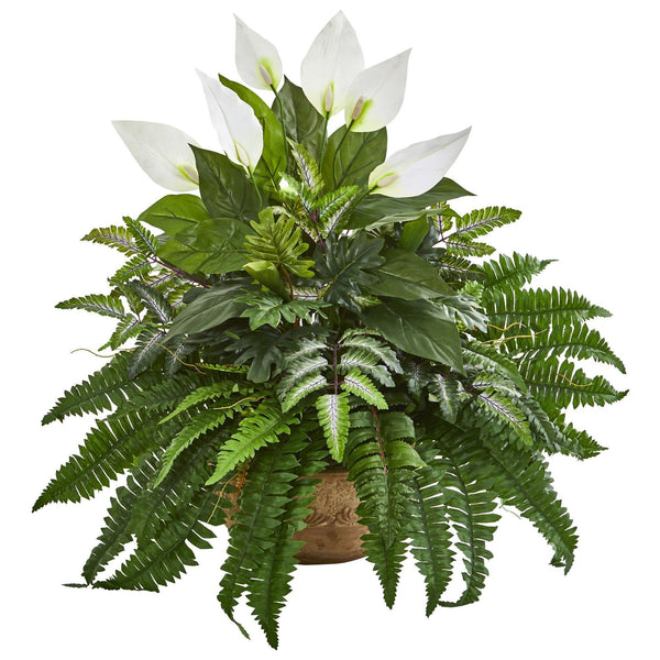 29” Spathiphyllum and Fern Artificial Plant in Planter