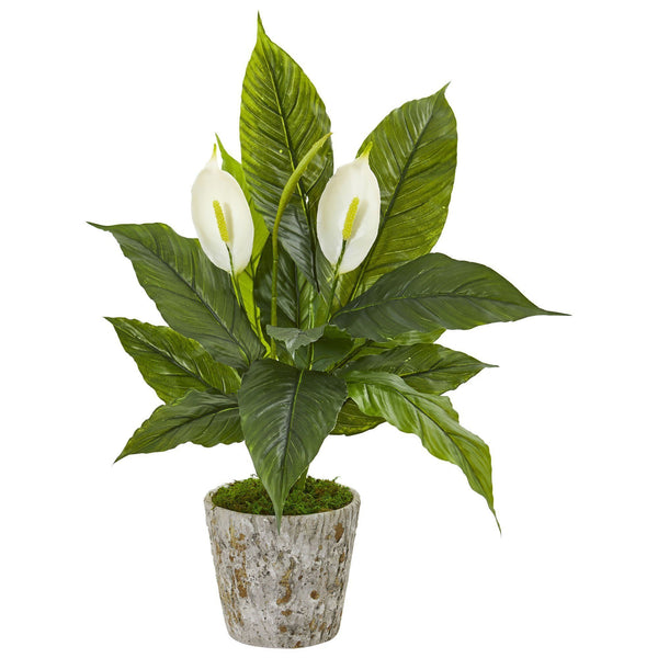 29” Spathiphyllum Artificial Plant in Weathered Oak Planter