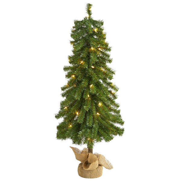 3' Alpine Artificial Christmas Tree with 50 Lights, 177 Bendable Branches and a Burlap Planter