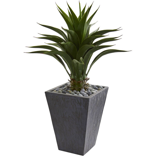 3' Artificial Agave Plant in Slate Finished Steel Grey Planter