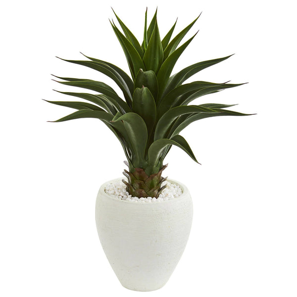 3' Artificial Smooth Agave Plant in White Planter