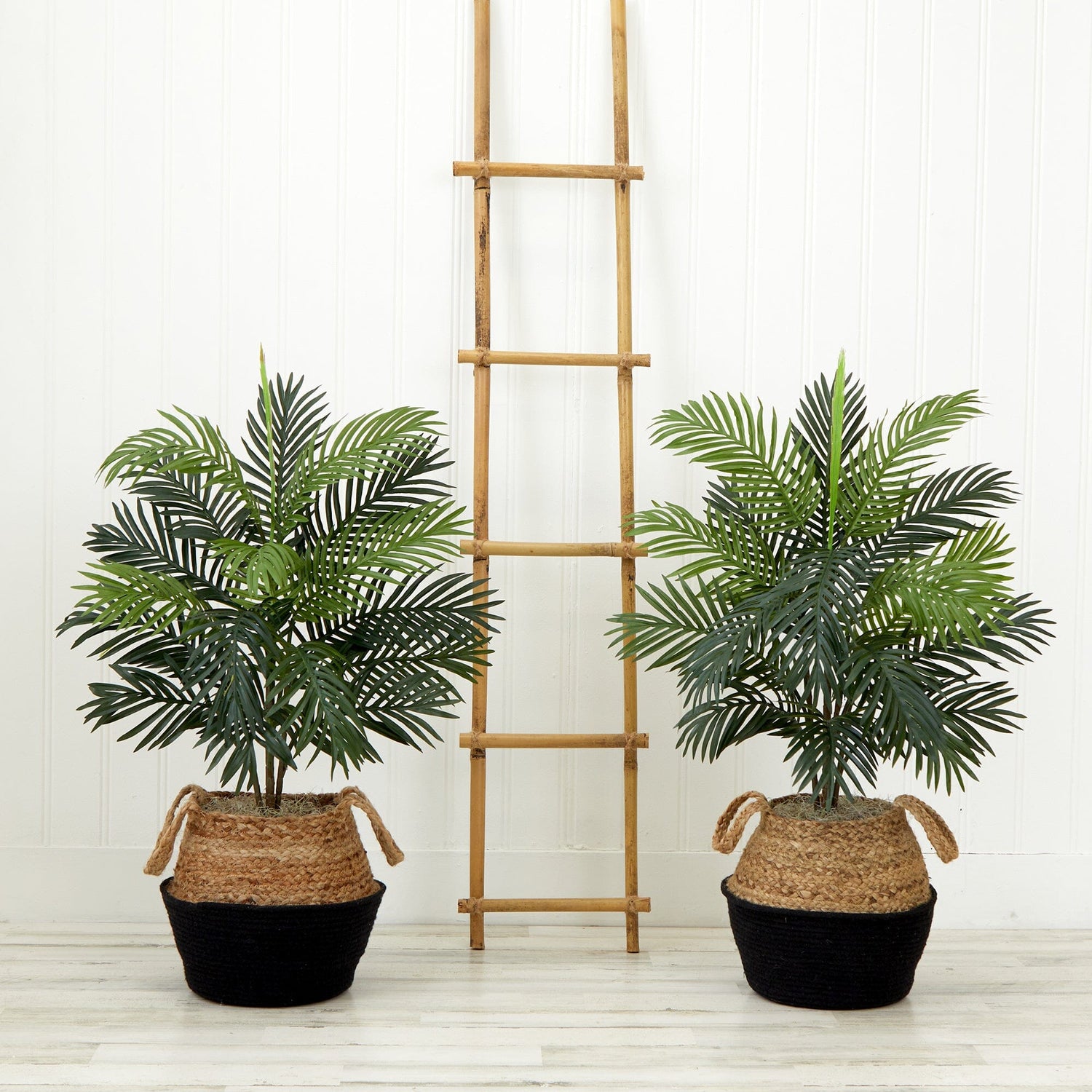 3' Artificial Areca Palm Tree with Handmade Jute & Cotton Basket DIY KIT - Set of 2