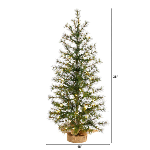 3’ Artificial Christmas Tree with 50 Clear LED Lights Set in a Burlap Base
