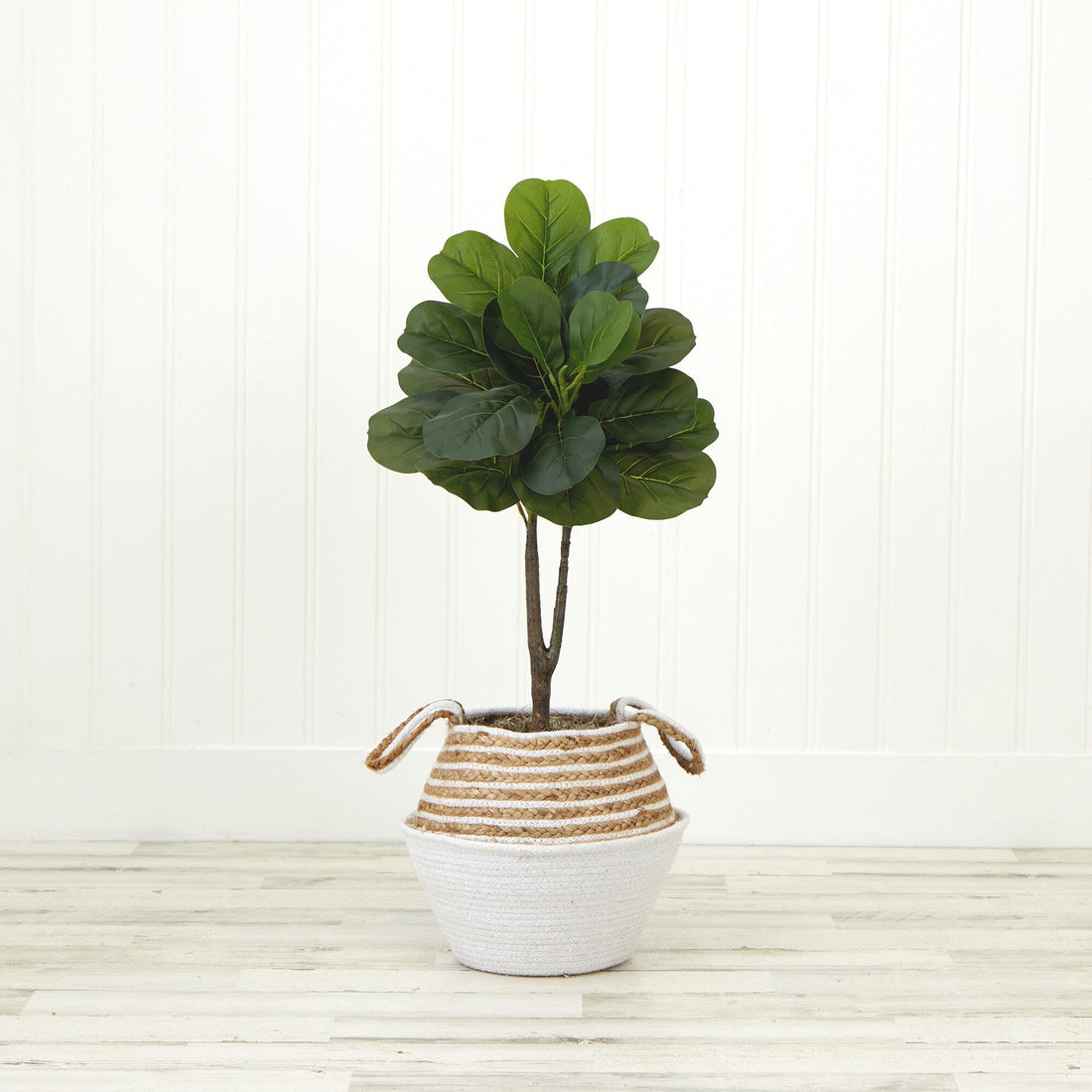 crate and barrel fiddle leaf fig 3' Artificial Fiddle Leaf Fig Tree with Handmade Cotton & Jute Woven B –  Nearly Natural